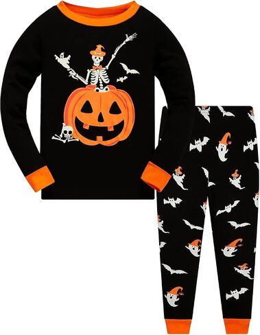 Toddler Boys Skeleton Pajamas Sets Kids Pumpkin Sleepwear Boys Halloween 2 Pcs PJS in Saudi Arabia