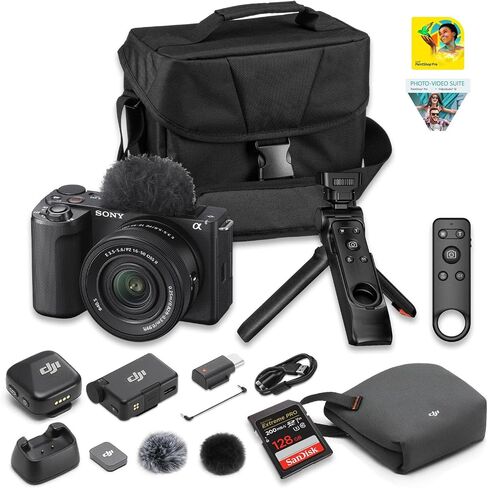 كاميرا Sony ZV-E10 II APS-C Vlog (أسود) + عدسة تكبير قوية مقاس 16-50 مم II ونظام ميكروفون لاسلكي صغير DJI Mic للكاميرا والهواتف الذكية | 26 ميجابكسل، 4K 60 بكسل، التركيز البؤري التلقائي بالعين في الوقت الحقيقي | الحزمة: بطاقة 128 جيجابايت + كوريل in Saudi Arabia