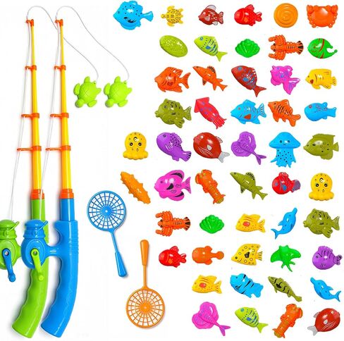 Doloowee Magnetic Fishing Game Bath Pool Toys for Toddlers 3-5,48pcs Fishing Toys Game Floating Fish Magnet Pole Rod Net Education Teaching and Learning for Kids Age 3-6 4-8 in Saudi Arabia