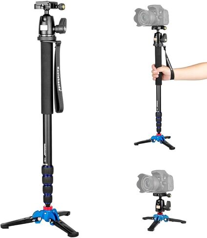 Koolehaoda مونوبود ألومنيوم مقاس 69 بوصة مع قاعدة حامل ثلاثي القوائم ورأس كروي لكاميرات DSLR | حامل دعم بطول 3 أقدام، ارتفاع قابل للتعديل، لكاميرا Canon Nikon DSLR، مونوبود تصوير محمول للسفر، خفيف الوزن in Kuwait