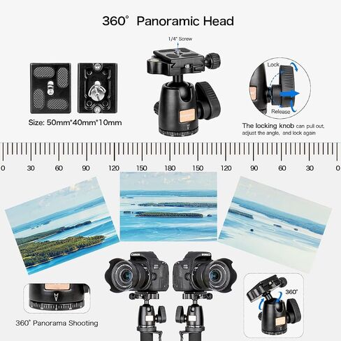 Koolehaoda مونوبود ألومنيوم مقاس 69 بوصة مع قاعدة حامل ثلاثي القوائم ورأس كروي لكاميرات DSLR | حامل دعم بطول 3 أقدام، ارتفاع قابل للتعديل، لكاميرا Canon Nikon DSLR، مونوبود تصوير محمول للسفر، خفيف الوزن in Kuwait
