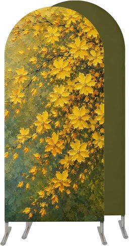 Yellow Botanical Wedding Arch Cover,Stretchy Spandex Arch Backdrop Stand Covers 5 FT,Wildflowers Vintage Floral Fallen Leaves Round Top Arched Backdrop Cover for Birthday Party Ceremony Baby Shower in Kuwait
