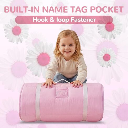 Toddler Nap Mats with Pillow and Blanket for Daycare Girls Boys Ages 3-6 | 50"x20" Tufted Daisies Flowers Toddler Nap Mat for Preschool,Daycare,Camping,Rollup Travel Slumber Bag for Kids Girls Boys in Kuwait