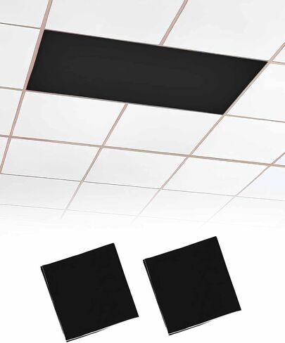 2 Pack Fluorescent Light Cover for Ceiling Lights, Black Magnetic Classroom Light Filters 4x2 Feet, Pure Black Decorative Ceiling Light Covers for Office in Saudi Arabia