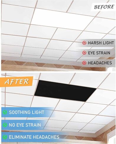 2 Pack Fluorescent Light Cover for Ceiling Lights, Black Magnetic Classroom Light Filters 4x2 Feet, Pure Black Decorative Ceiling Light Covers for Office in Saudi Arabia