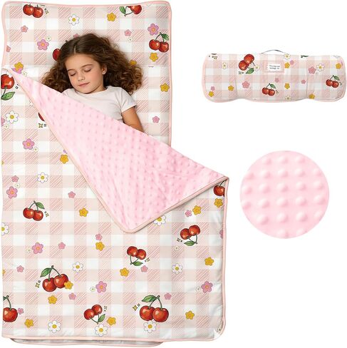 Toddler Nap Mat with Pillow and Blanket | Extra Large Rolled Sleeping Bag,Removable Pillow, Minky Fleece Blanket, 55"x22" Mat for Kindergarten Preschool Daycare in Saudi Arabia