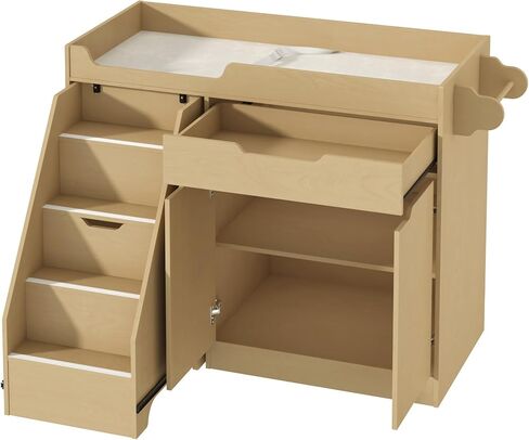 St.Mandyu Baby Changing Table with Drawers & Storage, Diaper Changing Station with Stairs, Toddler Wooden Changing Table with Paper Roller for Daycare & Home, Oak in Saudi Arabia
