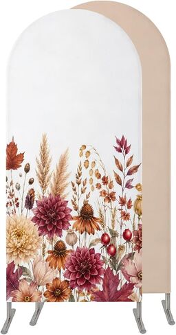 Red Yellow Orange Fall Wedding Arch Cover,Stretchy Spandex Arch Backdrop Stand Covers 7.2 FT,Autumn Floral Botanical Vintage Round Top Arched Backdrop Cover for Birthday Party Ceremony Baby Shower in Saudi Arabia
