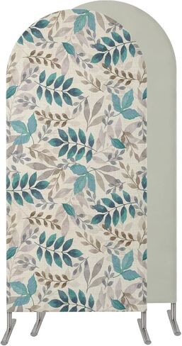 Teal Leaves Fall Wedding Arch Cover,Stretchy Spandex Arch Backdrop Stand Covers 7.2 FT,Thanksgiving Botanical Linen Texture Round Top Arched Backdrop Cover for Birthday Party Ceremony Baby Shower in Kuwait