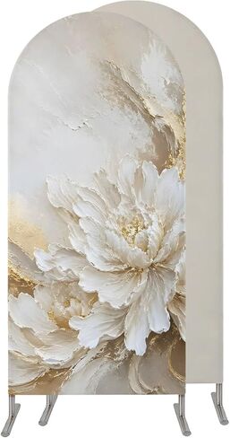 White Floral Wedding Arch Cover,Stretchy Spandex Arch Backdrop Stand Covers 6 FT,Modern Abstact Oil Painting Flower Cream Gold Round Top Arched Backdrop Cover for Birthday Party Ceremony Baby Shower in Kuwait