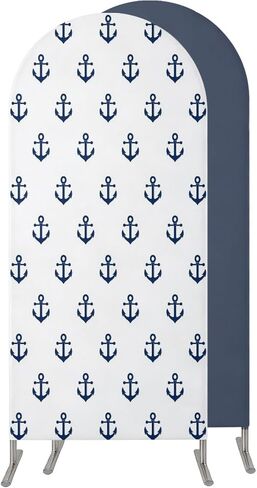 Navy Blue Anchor Wedding Arch Cover, Stretchy Spandex Arch Backdrop Stand Covers 6 FT, Modern Minimalist Nautical Coastal Round Top Arched Backdrop Cover for Birthday Party Ceremony Baby Shower Event in Kuwait