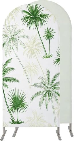 Tropical Palm Tree Wedding Arch Cover,Stretchy Spandex Arch Backdrop Stand Covers 4 FT,Summer Beach Coconut Plants Botanical Round Top Arched Backdrop Cover for Birthday Party Ceremony Baby Shower in Kuwait