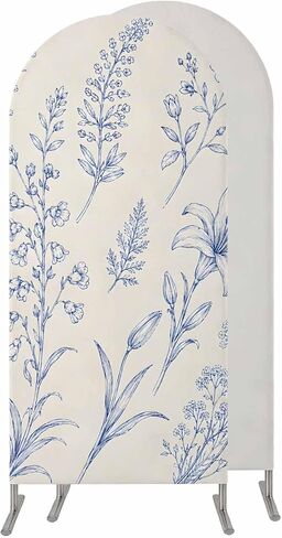 Blue Flowers Wedding Arch Cover,Stretchy Spandex Arch Backdrop Stand Covers 7.2 FT,Country Wildflower Vintage Pastoral Plants Round Top Arched Backdrop Cover for Birthday Party Ceremony Baby Shower in Kuwait