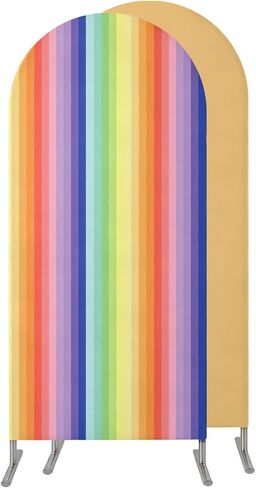Colorful Stripe Wedding Arch Cover,Stretchy Spandex Arch Backdrop Stand Covers 6.6 FT,Abstract Modern Ombre Geometric Lines Round Top Arched Backdrop Cover for Birthday Party Ceremony Baby Shower in Kuwait