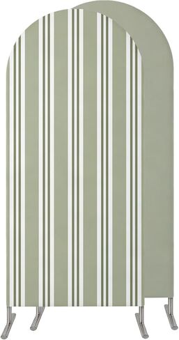 Sage Green Stripes Wedding Arch Cover,Stretchy Spandex Arch Backdrop Stand Covers 4 FT,Geometric Vertical Striped Modern Lines Round Top Arched Backdrop Cover for Birthday Party Ceremony Baby Shower in Kuwait