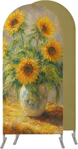 Vintage Sunflower Wedding Arch Cover, Stretchy Spandex Arch Backdrop Stand Covers 6 FT, Farmhouse Vintage Oil Painted Round Top Arched Backdrop Cover for Birthday Party Ceremony Baby Shower Event in Kuwait
