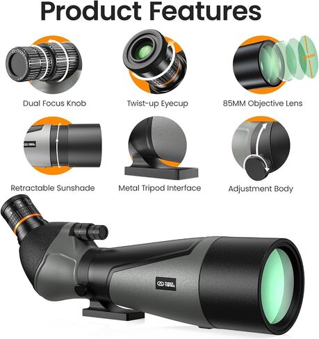 Spotting Scope for Bird Watching 25-75x85, BAK4 Prism, FMC Spotter Scope with Tripod, Phone Adapter, Carrying Case, for Hiking, Travel, Outdoors in Saudi Arabia