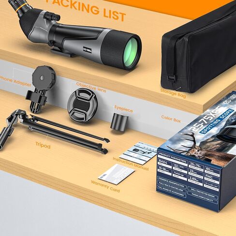 Spotting Scope for Bird Watching 25-75x85, BAK4 Prism, FMC Spotter Scope with Tripod, Phone Adapter, Carrying Case, for Hiking, Travel, Outdoors in Saudi Arabia