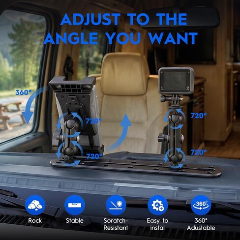Tablet Truck Holder, Heavy Duty Drill Base Multi-Device Dash Platform Mount | iPad Car Mount for Car/ Truck/ Boats, Dual Device Bracket for iPad Tablets/Smartphone/Gopro/Action/Camera/GPS in Saudi Arabia