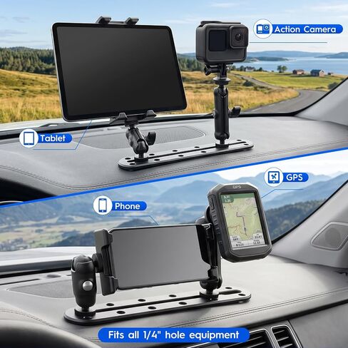 Tablet Truck Holder, Heavy Duty Drill Base Multi-Device Dash Platform Mount | iPad Car Mount for Car/ Truck/ Boats, Dual Device Bracket for iPad Tablets/Smartphone/Gopro/Action/Camera/GPS in Saudi Arabia
