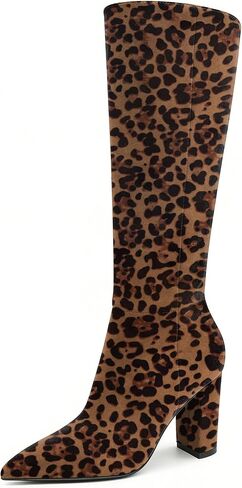 YODEKS Women Pointed Toe Knee Boots Zip up Chunky Heel Gogo Booties | Close Toe, 3.5 Inch Block Heel, Knee High Booties, Side Zipper Fashion Long Boots for Business Office NightClub Party Date in Saudi Arabia