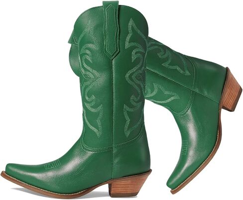 LEHOOR Cowboy Boots Women Embroidered Mid Calf Western Boot Low Chunky Heel | Pointed Toe Pull On Knee High Cowgirl Boots Stacked Heel V Cut Suede Snip Toe Fall Winter Boot Dressy Retro Chic 4-11 M US in Saudi Arabia