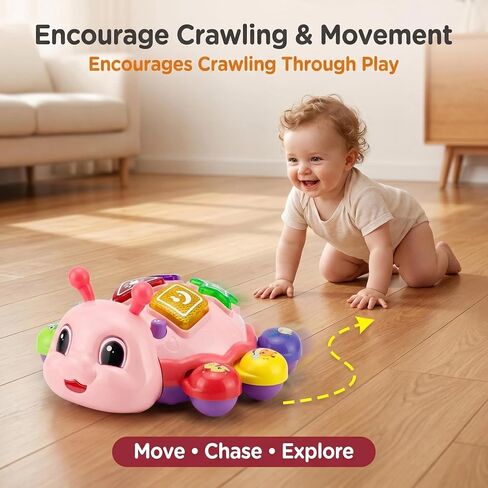 AUUGUU Crawling Baby Toy for 6-12 Months, Tummy Time Toy with Music, Lights & Animal Sounds, English & Spanish Learning Toy, Interactive Developmental Crawling Toy for Babies in Saudi Arabia