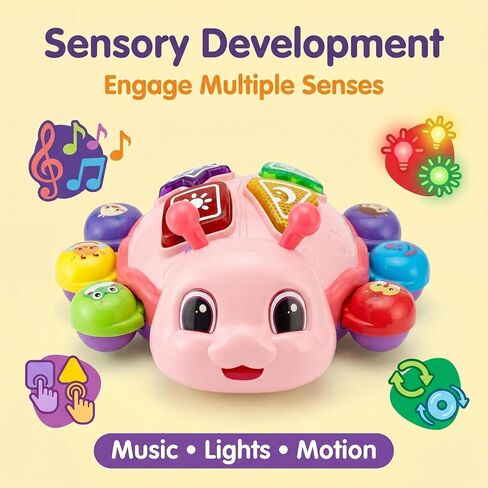 AUUGUU Crawling Baby Toy for 6-12 Months, Tummy Time Toy with Music, Lights & Animal Sounds, English & Spanish Learning Toy, Interactive Developmental Crawling Toy for Babies in Saudi Arabia