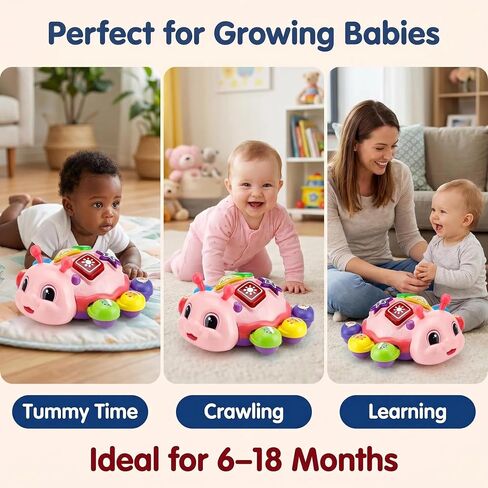 AUUGUU Crawling Baby Toy for 6-12 Months, Tummy Time Toy with Music, Lights & Animal Sounds, English & Spanish Learning Toy, Interactive Developmental Crawling Toy for Babies in Saudi Arabia