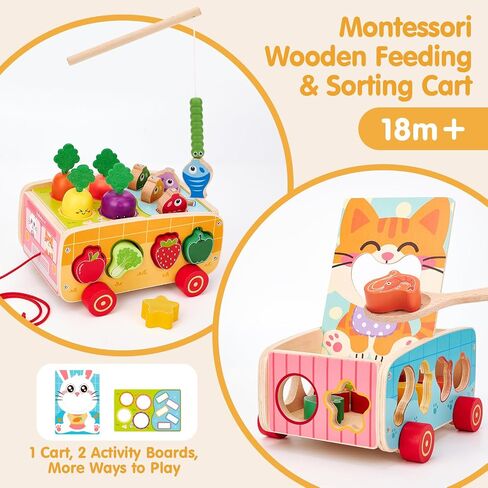 hahaland Montessori Toys 18 Month Old Girl Gifts, Wooden Toddler Toys 2-3 | Feeding Toy, Shape Sorter, Color Sorting, Magnetic Fishing, Pull Along, Fine Motor Skills Birthday Gifts in Saudi Arabia