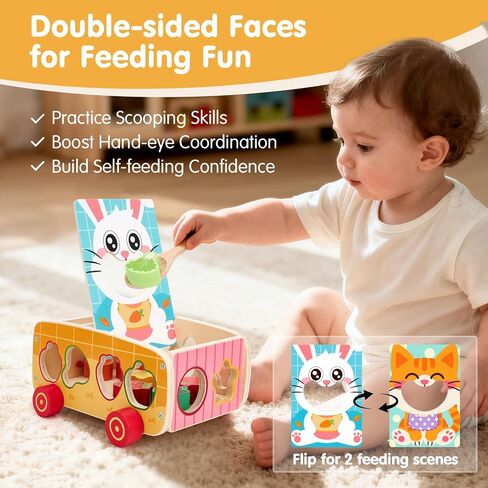 hahaland Montessori Toys 18 Month Old Girl Gifts, Wooden Toddler Toys 2-3 | Feeding Toy, Shape Sorter, Color Sorting, Magnetic Fishing, Pull Along, Fine Motor Skills Birthday Gifts in Saudi Arabia