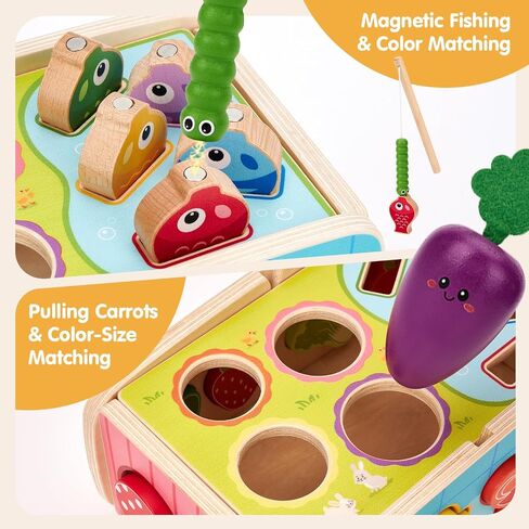 hahaland Montessori Toys 18 Month Old Girl Gifts, Wooden Toddler Toys 2-3 | Feeding Toy, Shape Sorter, Color Sorting, Magnetic Fishing, Pull Along, Fine Motor Skills Birthday Gifts in Saudi Arabia