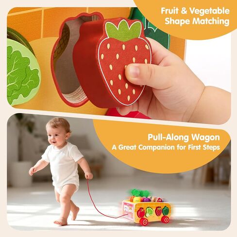 hahaland Montessori Toys 18 Month Old Girl Gifts, Wooden Toddler Toys 2-3 | Feeding Toy, Shape Sorter, Color Sorting, Magnetic Fishing, Pull Along, Fine Motor Skills Birthday Gifts in Saudi Arabia