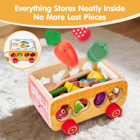 hahaland Montessori Toys 18 Month Old Girl Gifts, Wooden Toddler Toys 2-3 | Feeding Toy, Shape Sorter, Color Sorting, Magnetic Fishing, Pull Along, Fine Motor Skills Birthday Gifts in Saudi Arabia
