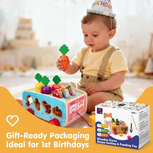 hahaland Montessori Toys 18 Month Old Girl Gifts, Wooden Toddler Toys 2-3 | Feeding Toy, Shape Sorter, Color Sorting, Magnetic Fishing, Pull Along, Fine Motor Skills Birthday Gifts in Saudi Arabia