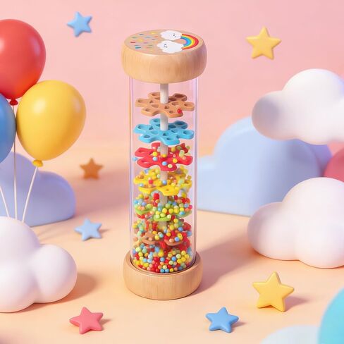 Rain Stick, Montessori Toys Suitable for 6–12 Months 1 Year Olds Baby Wooden Sensory Rattle, Musical Toy—A Perfect Gift for Newborns and Toddlers Aged 6 7 8 9 12 Months for Both Boys and Girls in Saudi Arabia