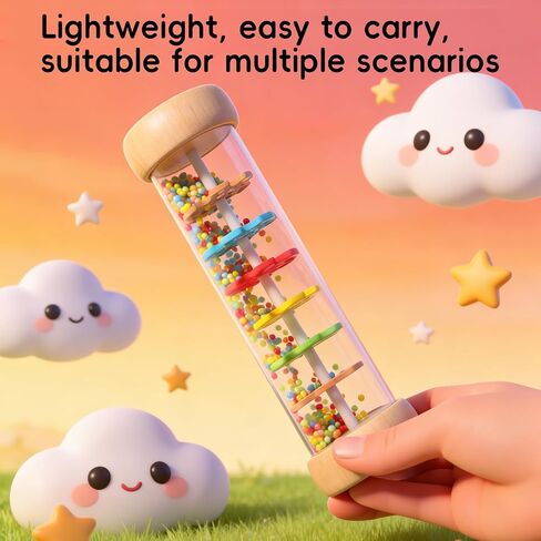 Rain Stick, Montessori Toys Suitable for 6–12 Months 1 Year Olds Baby Wooden Sensory Rattle, Musical Toy—A Perfect Gift for Newborns and Toddlers Aged 6 7 8 9 12 Months for Both Boys and Girls in Saudi Arabia