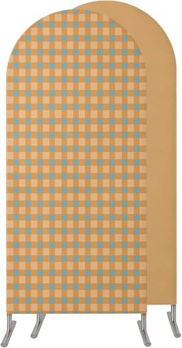 Vintage Plaid Wedding Arch Cover,Stretchy Spandex Arch Backdrop Stand Covers 7.2 FT,Fall Farmhouse Grid Minimalist Pattern Orange Round Top Arched Backdrop Cover for Birthday Party Event Baby Shower in Kuwait