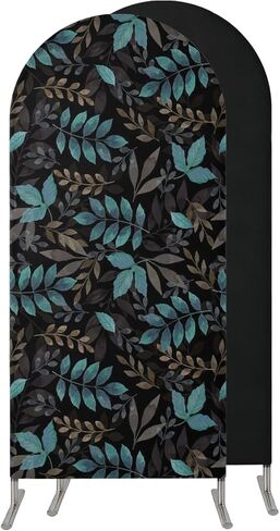 Teal Leaves Fall Wedding Arch Cover,Stretchy Spandex Arch Backdrop Stand Covers 7.2 FT,Thanksgiving Botanical Rustic Black Round Top Arched Backdrop Cover for Birthday Party Ceremony Baby Shower Event in Saudi Arabia