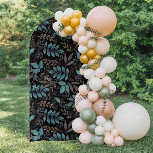 Teal Leaves Fall Wedding Arch Cover,Stretchy Spandex Arch Backdrop Stand Covers 7.2 FT,Thanksgiving Botanical Rustic Black Round Top Arched Backdrop Cover for Birthday Party Ceremony Baby Shower Event in Saudi Arabia