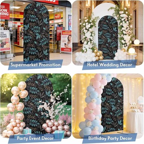 Teal Leaves Fall Wedding Arch Cover,Stretchy Spandex Arch Backdrop Stand Covers 7.2 FT,Thanksgiving Botanical Rustic Black Round Top Arched Backdrop Cover for Birthday Party Ceremony Baby Shower Event in Saudi Arabia