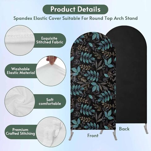 Teal Leaves Fall Wedding Arch Cover,Stretchy Spandex Arch Backdrop Stand Covers 7.2 FT,Thanksgiving Botanical Rustic Black Round Top Arched Backdrop Cover for Birthday Party Ceremony Baby Shower Event in Saudi Arabia