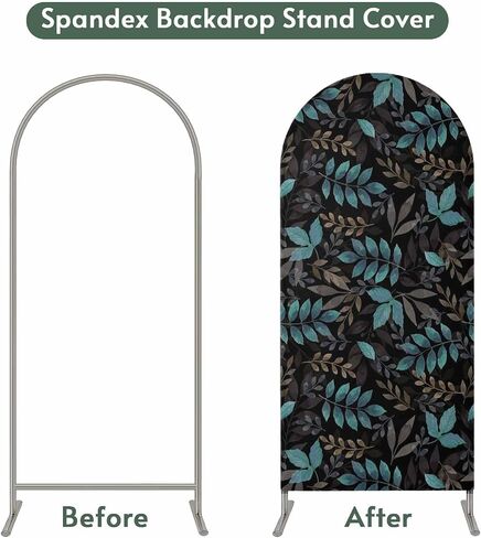Teal Leaves Fall Wedding Arch Cover,Stretchy Spandex Arch Backdrop Stand Covers 7.2 FT,Thanksgiving Botanical Rustic Black Round Top Arched Backdrop Cover for Birthday Party Ceremony Baby Shower Event in Saudi Arabia