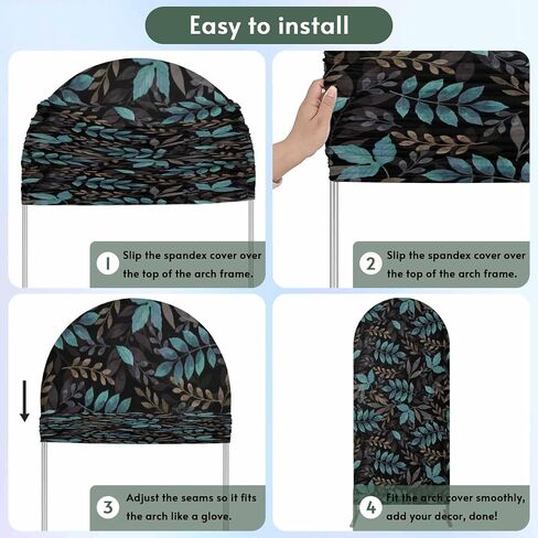 Teal Leaves Fall Wedding Arch Cover,Stretchy Spandex Arch Backdrop Stand Covers 7.2 FT,Thanksgiving Botanical Rustic Black Round Top Arched Backdrop Cover for Birthday Party Ceremony Baby Shower Event in Saudi Arabia