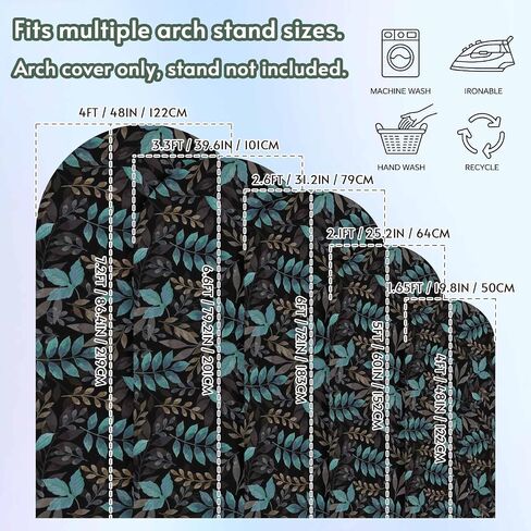Teal Leaves Fall Wedding Arch Cover,Stretchy Spandex Arch Backdrop Stand Covers 7.2 FT,Thanksgiving Botanical Rustic Black Round Top Arched Backdrop Cover for Birthday Party Ceremony Baby Shower Event in Saudi Arabia
