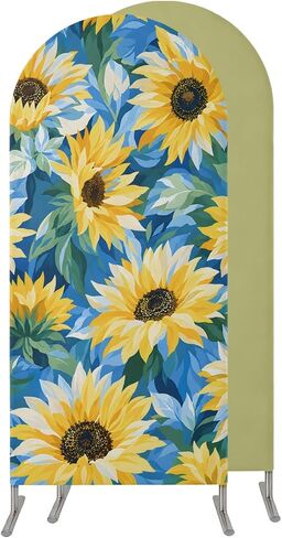 Sunflower Wedding Arch Cover,Stretchy Spandex Arch Backdrop Stand Covers 6.6 FT,Blue Green Yellow Leaves Botanical Summer Round Top Arched Backdrop Cover for Birthday Party Ceremony Baby Shower Event in Saudi Arabia