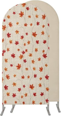 Maple Leaves Wedding Arch Cover, Stretchy Spandex Arch Backdrop Stand Covers 4 FT, Famrhouse Botanical Rutsic Fall Cream Round Top Arched Backdrop Cover for Birthday Party Ceremony Baby Shower Event in Kuwait