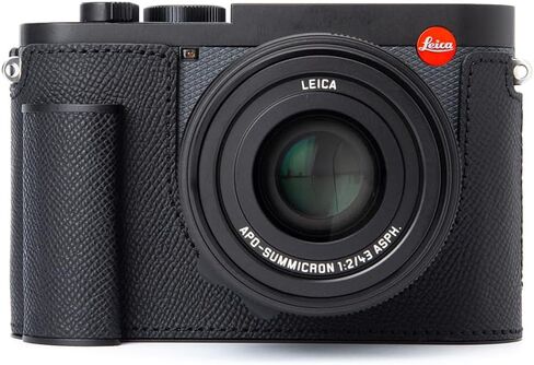 Vintage Leather Camera Case with Aluminum Baseplate for Leica Q3 43 | Handcrafted black pebbled leather with black stitching + grip open-bottom For Leica Q3 43 case, for daily outdoor shooting in Saudi Arabia