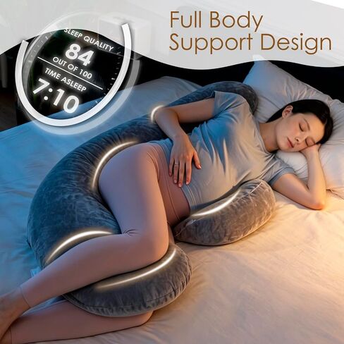 Chilling Home Memory Foam Pregnancy Pillow, F Shaped Maternity Pillow, Adjustable Pregnancy Wedge Pillow with Full Body Support for Back, Belly, Hips, Legs, Pregnant Pillows for Side Sleeping, Velvet in Saudi Arabia