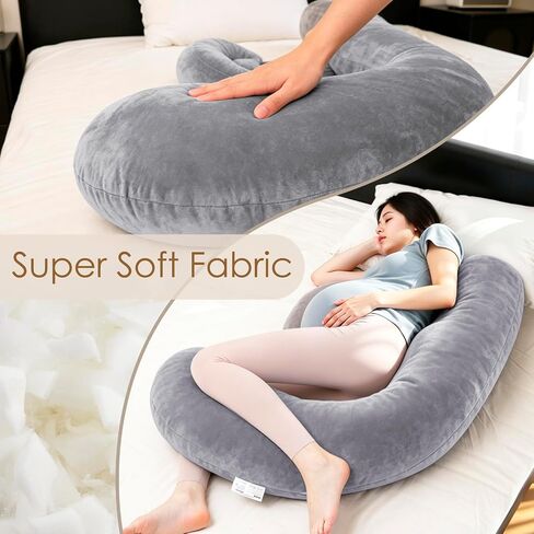 Chilling Home Memory Foam Pregnancy Pillow, F Shaped Maternity Pillow, Adjustable Pregnancy Wedge Pillow with Full Body Support for Back, Belly, Hips, Legs, Pregnant Pillows for Side Sleeping, Velvet in Saudi Arabia